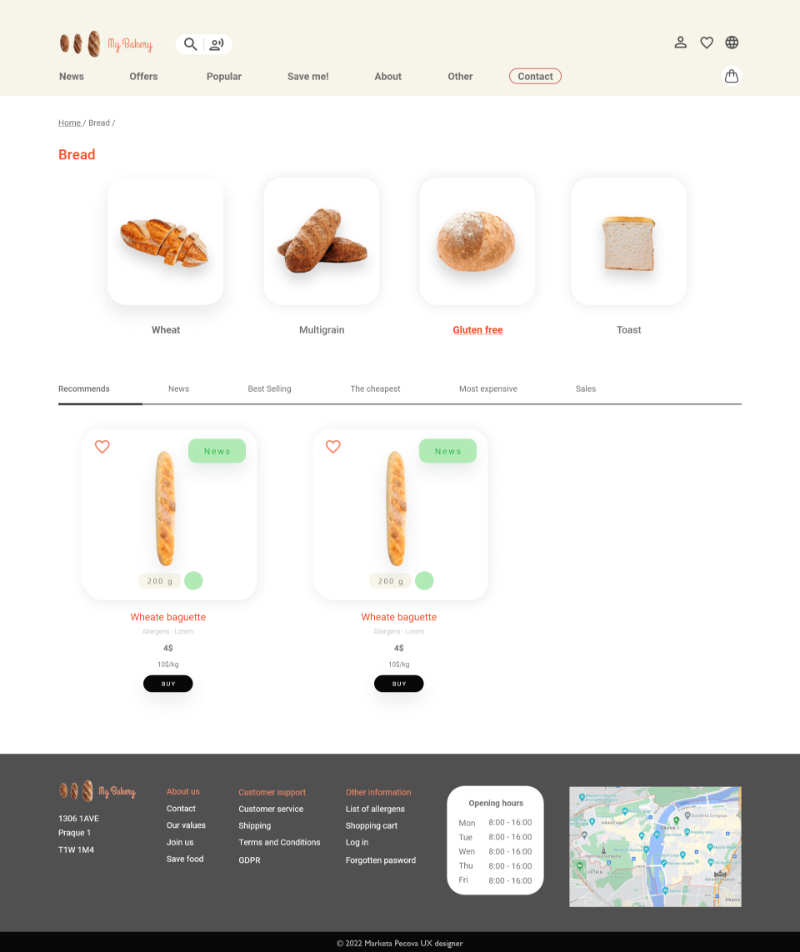 Výběr produktu na stránce My bakery