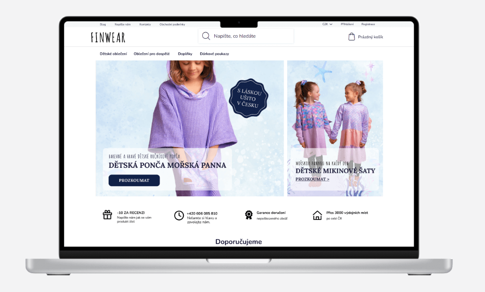 Prototyp hlavní stránky e-shopu Finwear