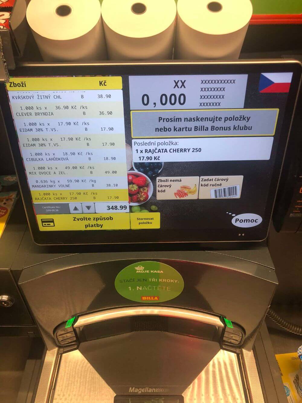 Výzva pro skenování zákaznické karty na samoobslužné pokladně