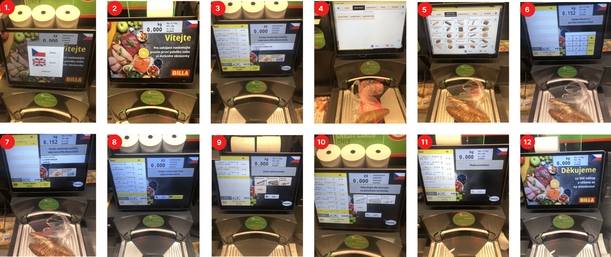Demonstrace user flow nákupu žitného rohlíku